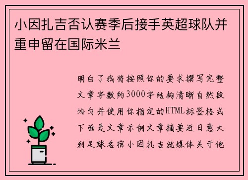 小因扎吉否认赛季后接手英超球队并重申留在国际米兰